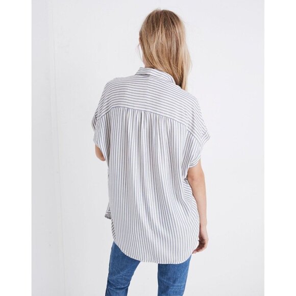 MADEWELL Central Dalton Stripe Lyocell Twill Oversized Shirt Top, Size XXL - Picture 3 of 15